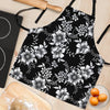 Black White Floral Print Women's Apron-grizzshop