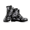 Black White Floral Print Women's Boots-grizzshop