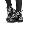 Black White Floral Print Women's Boots-grizzshop