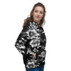 Black White Floral Print Women's Hoodie-grizzshop