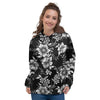 Black White Floral Print Women's Hoodie-grizzshop