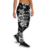 Black White Floral Print Women's Joggers-grizzshop