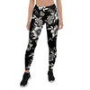 Black White Floral Print Women's Leggings-grizzshop