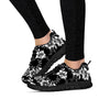 Black White Floral Print Women's Sneakers-grizzshop