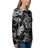 Black White Floral Print Women's Sweatshirt-grizzshop