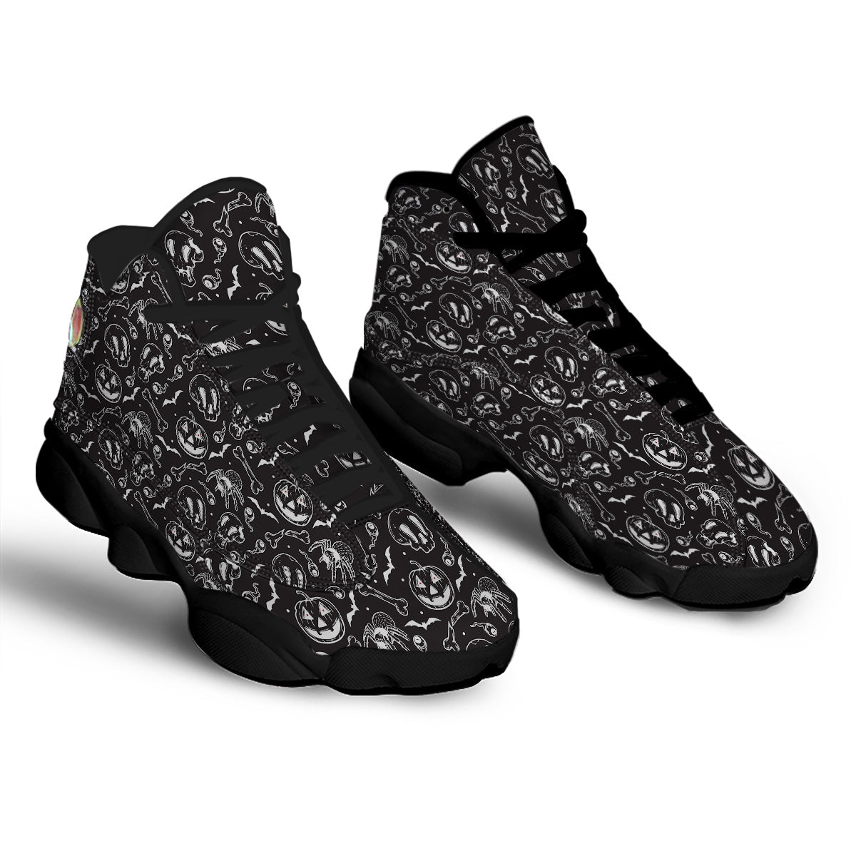 Black White Handdrawn Skull And Spider Print Pattern Black Basketball Shoes-grizzshop