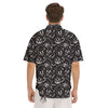 Black White Handdrawn Skull And Spider Print Pattern Men's Short Sleeve Shirts-grizzshop