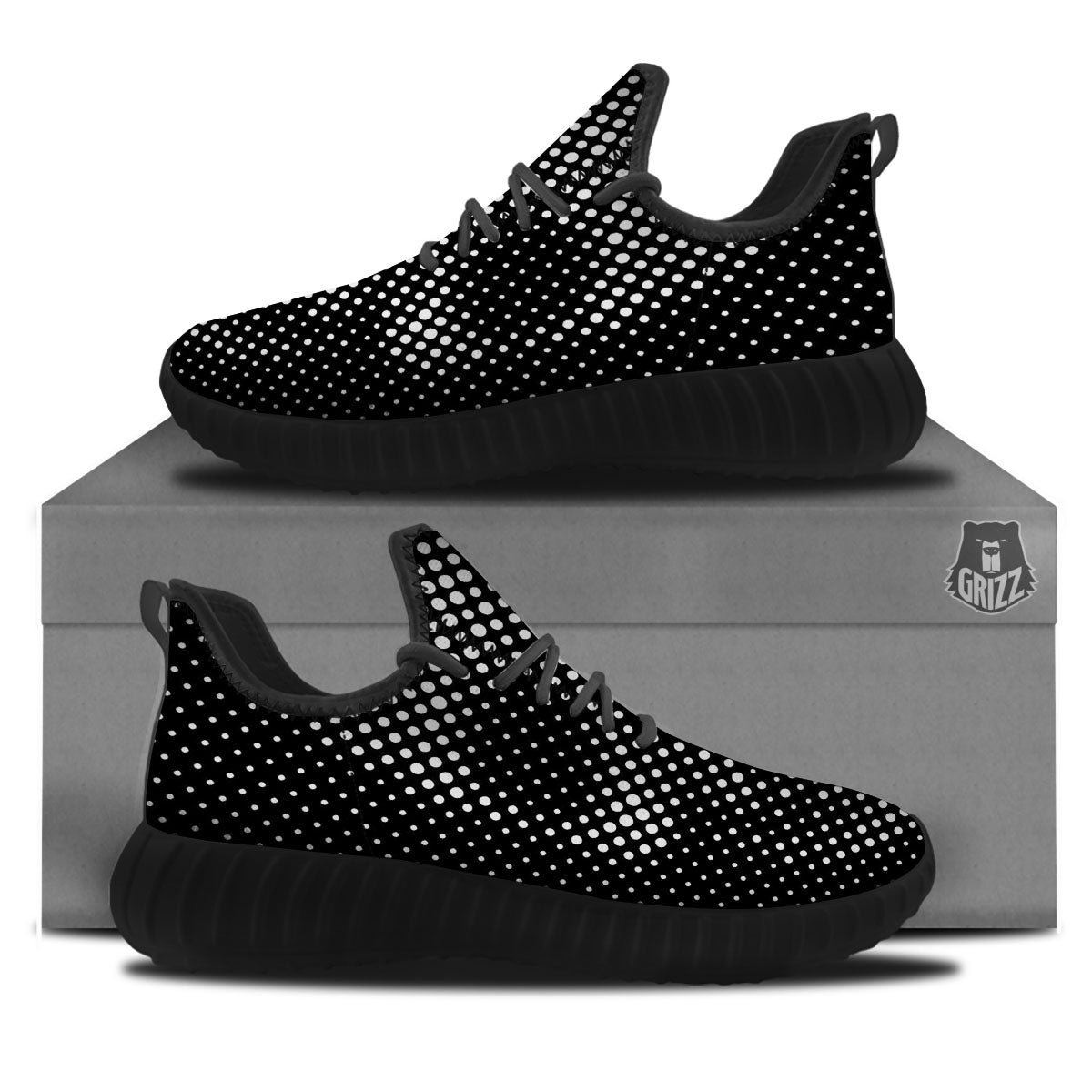 Black White Polka Dots Skull Print Black Walking Shoes-grizzshop