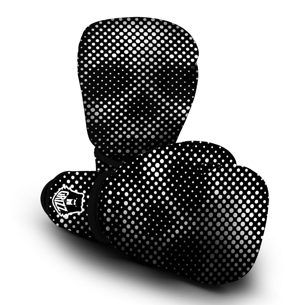 Black White Polka Dots Skull Print Boxing Gloves-grizzshop