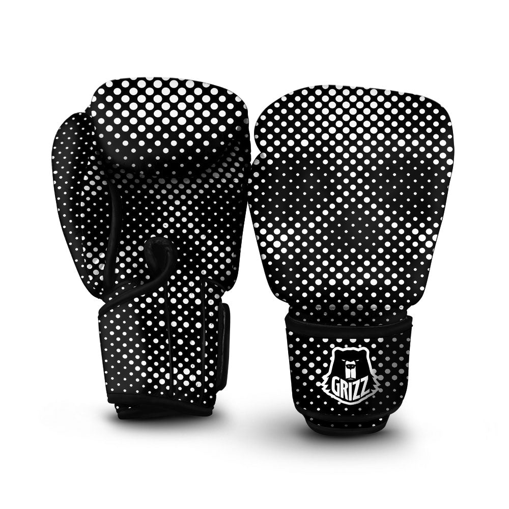 Black White Polka Dots Skull Print Boxing Gloves-grizzshop