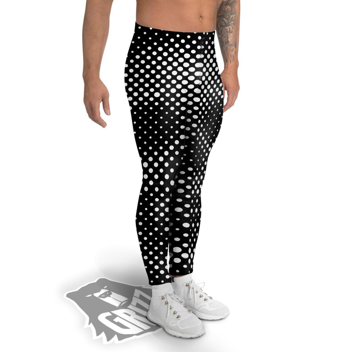Black White Polka Dots Skull Print Men's Leggings-grizzshop