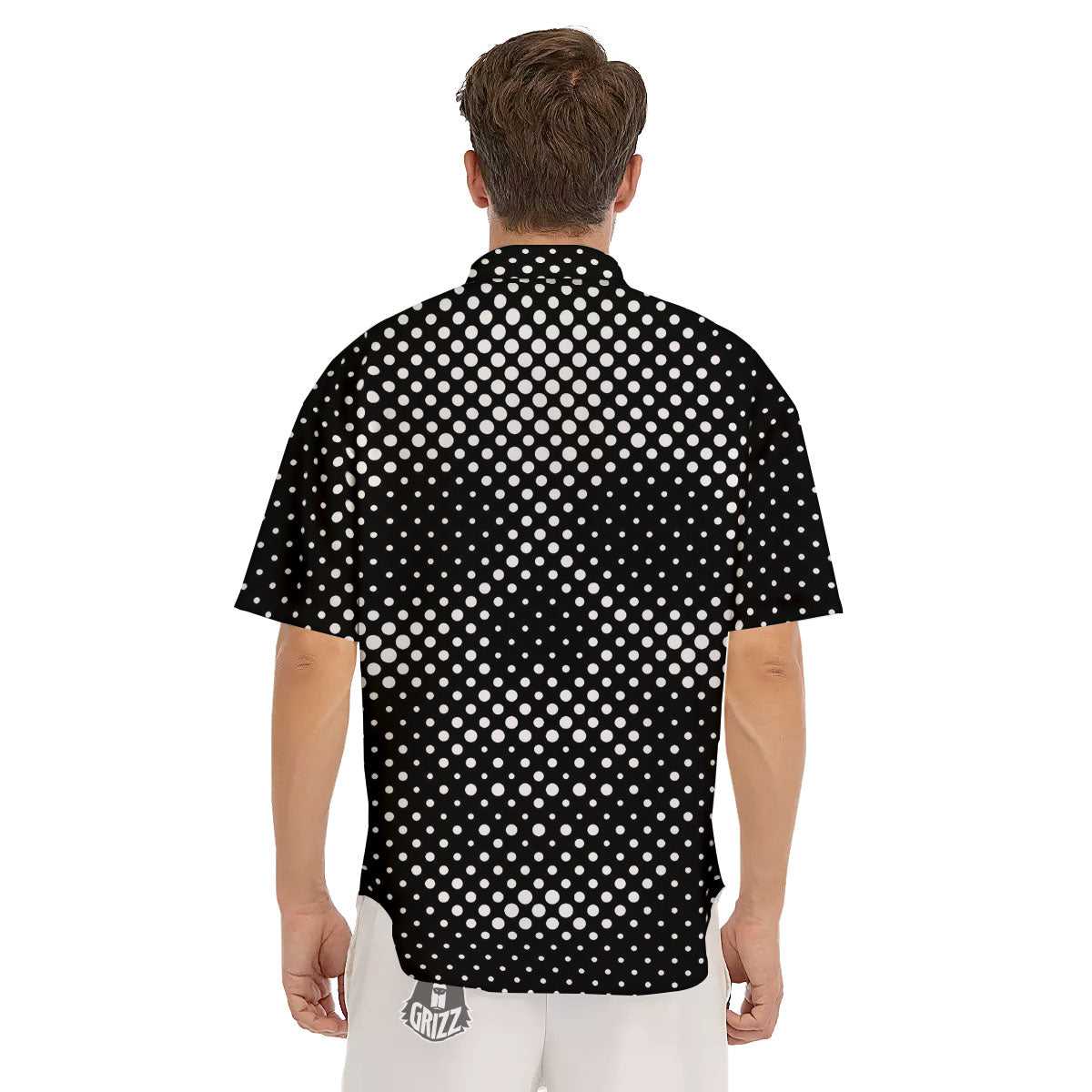 Black White Polka Dots Skull Print Men's Short Sleeve Shirts-grizzshop