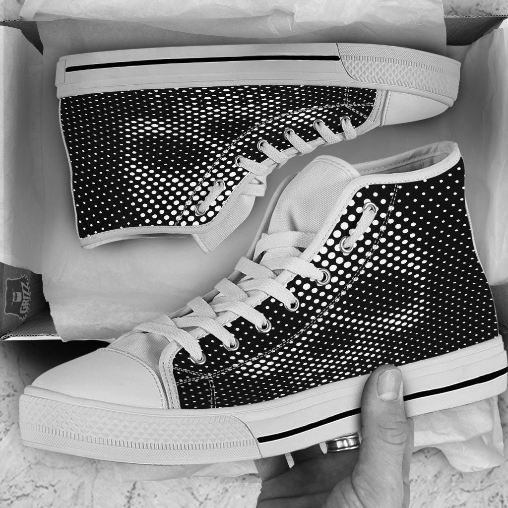 Black White Polka Dots Skull Print White High Top Shoes-grizzshop