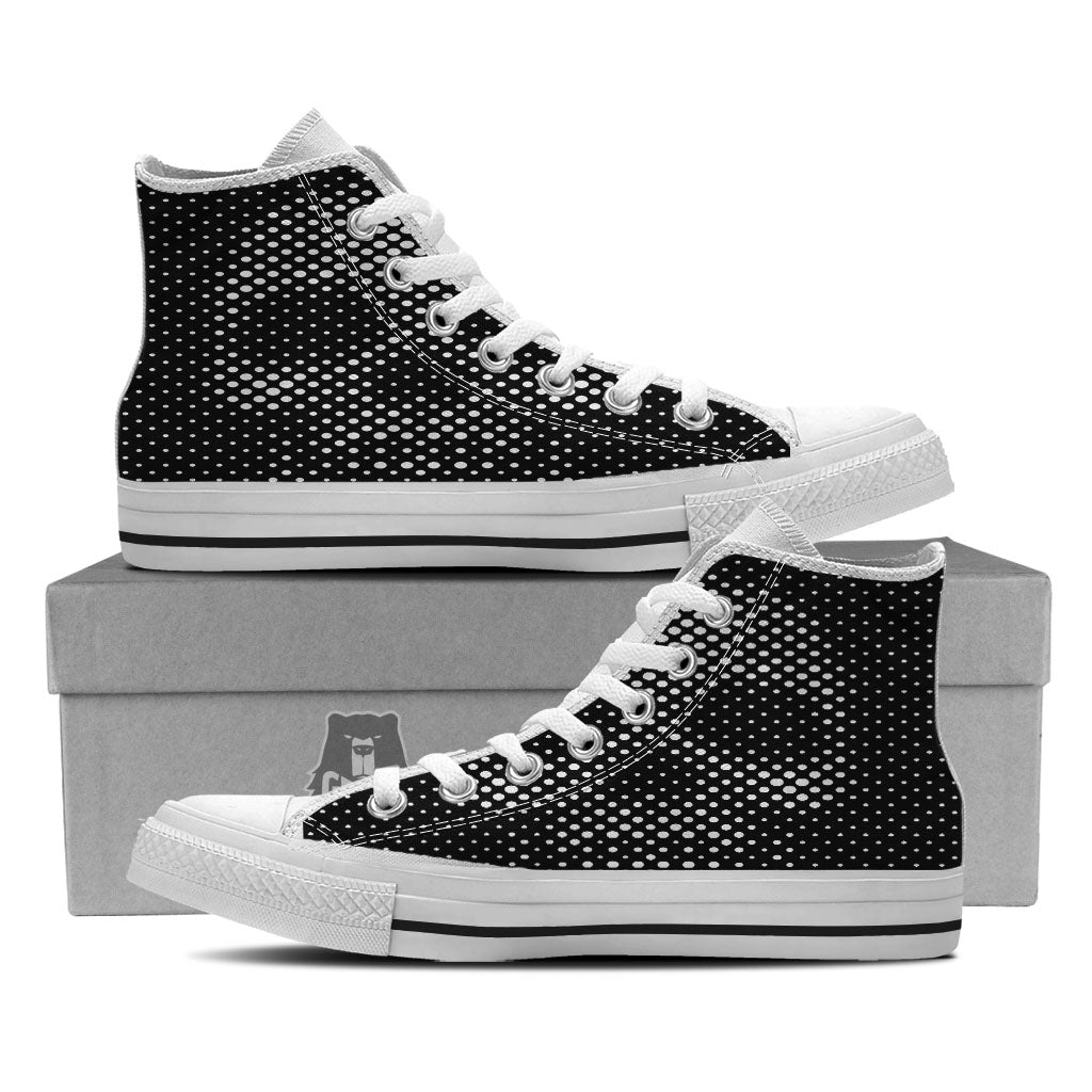 Black White Polka Dots Skull Print White High Top Shoes-grizzshop