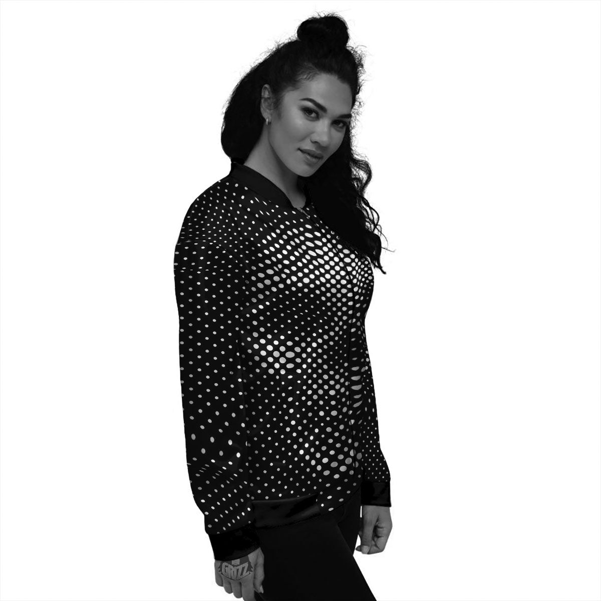Black White Polka Dots Skull Print Women's Bomber Jacket-grizzshop