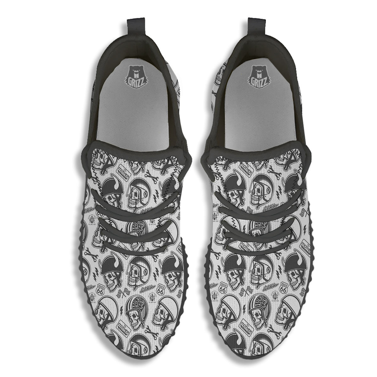 Black White Skull Helmet Rider Print Pattern Black Walking Shoes-grizzshop