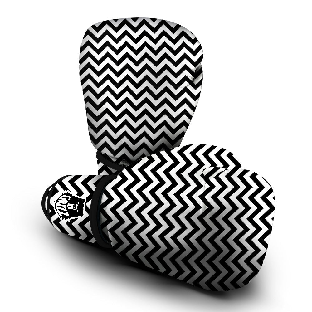 Black Zigzag Print Pattern Boxing Gloves-grizzshop
