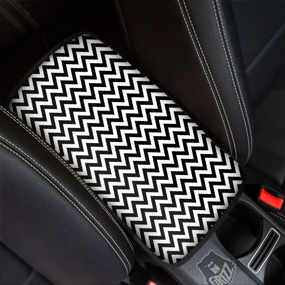 Black Zigzag Print Pattern Car Center Console Cover-grizzshop