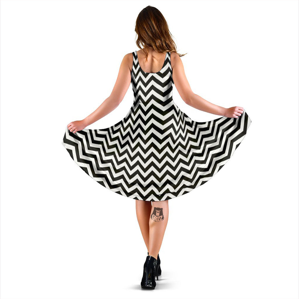 Black Zigzag Print Pattern Dress-grizzshop