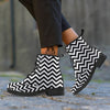 Black Zigzag Print Pattern Leather Boots-grizzshop