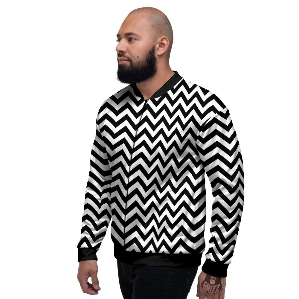 Black Zigzag Print Pattern Men's Bomber Jacket-grizzshop