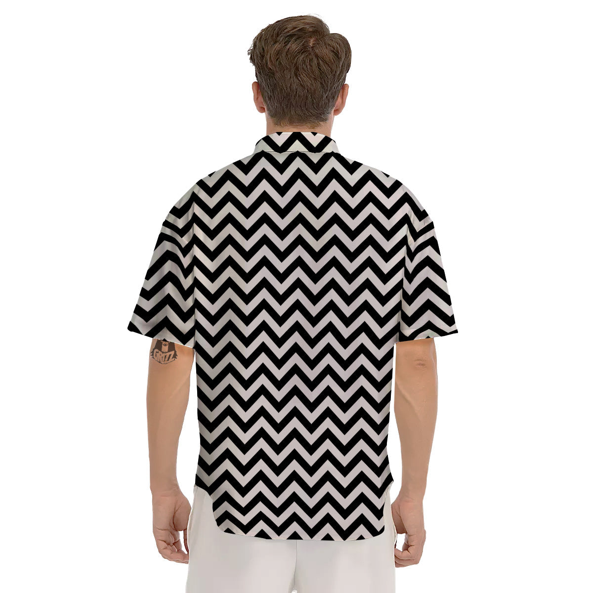 Black Zigzag Print Pattern Men's Short Sleeve Shirts-grizzshop