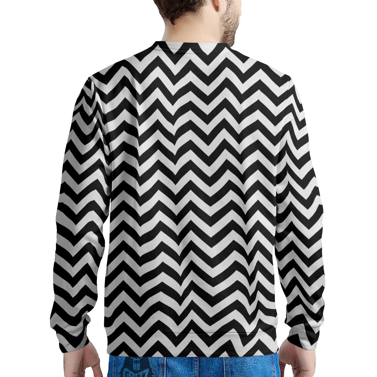 Black Zigzag Print Pattern Men's Sweatshirt-grizzshop