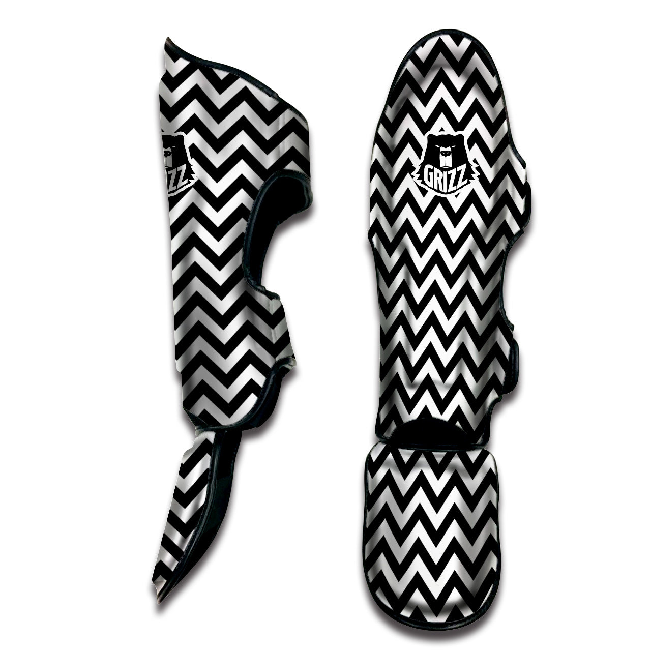 Black Zigzag Print Pattern Muay Thai Shin Guards-grizzshop