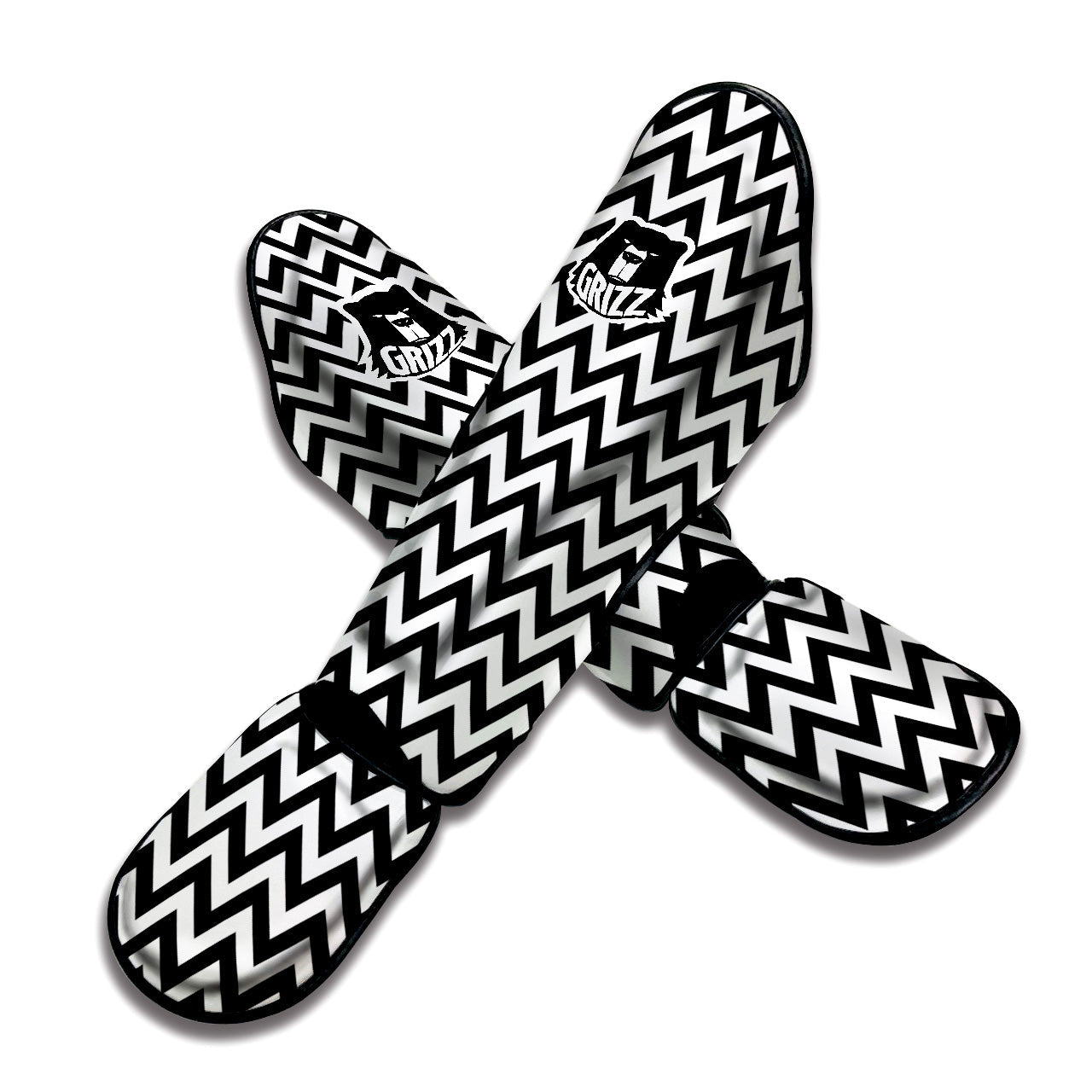 Black Zigzag Print Pattern Muay Thai Shin Guards-grizzshop