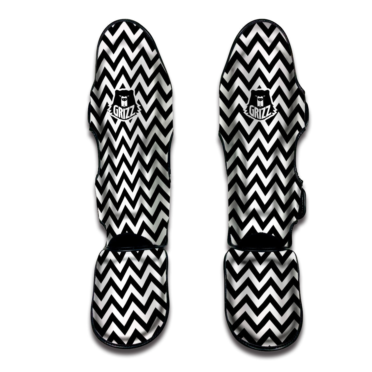 Black Zigzag Print Pattern Muay Thai Shin Guards-grizzshop