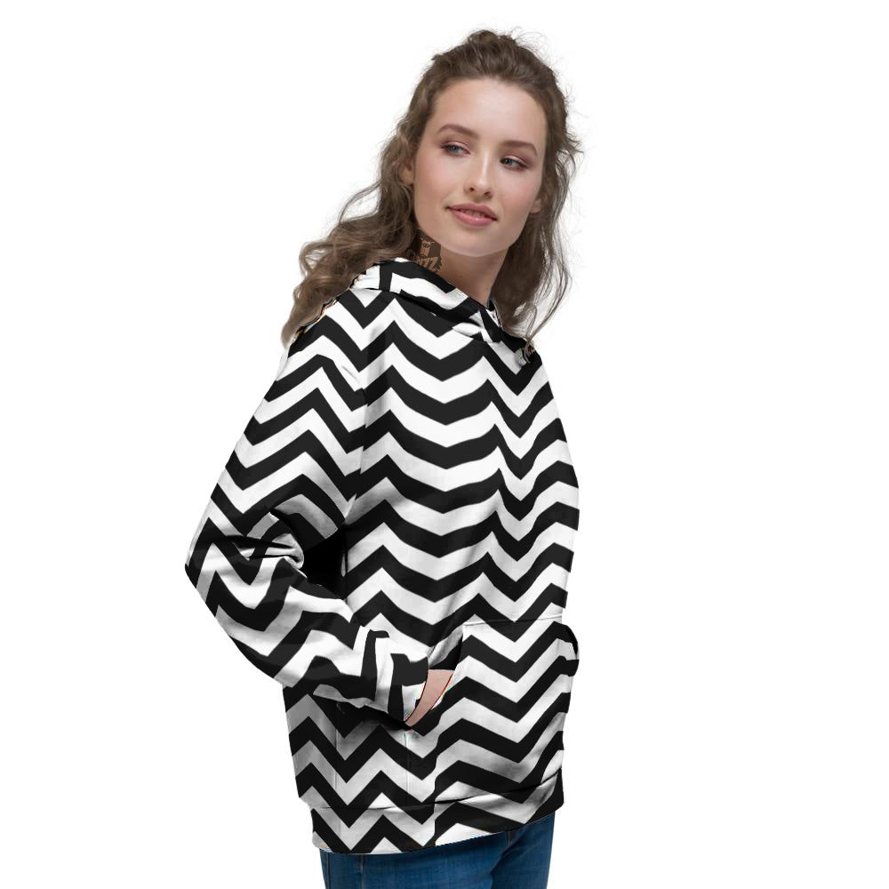 Black Zigzag Print Pattern Women's Hoodie-grizzshop