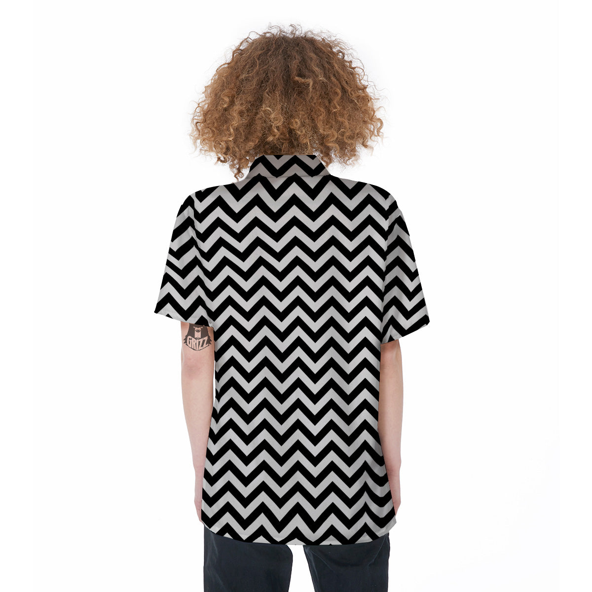 Black Zigzag Print Pattern Women's Short Sleeve Shirts-grizzshop