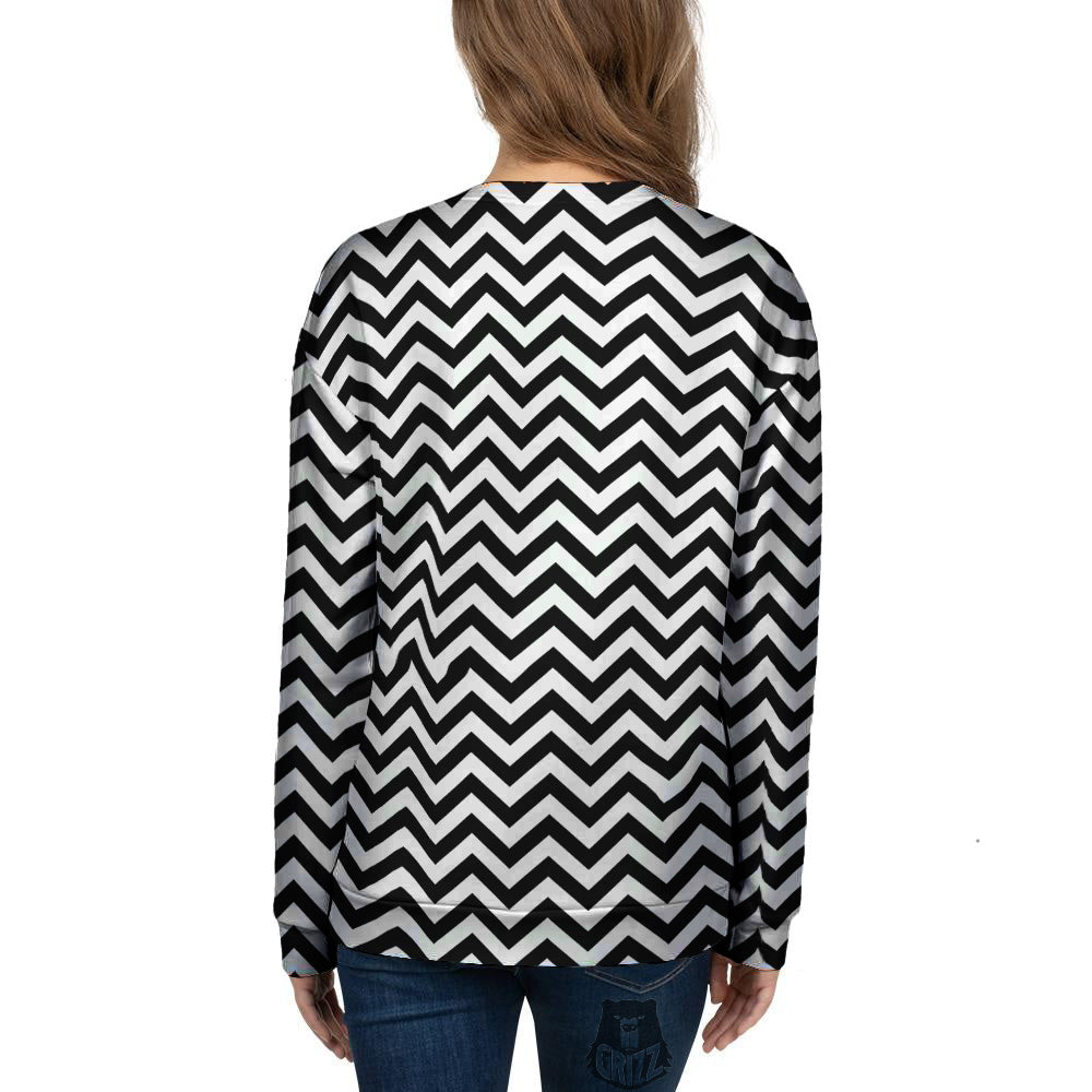 Black Zigzag Print Pattern Women's Sweatshirt-grizzshop