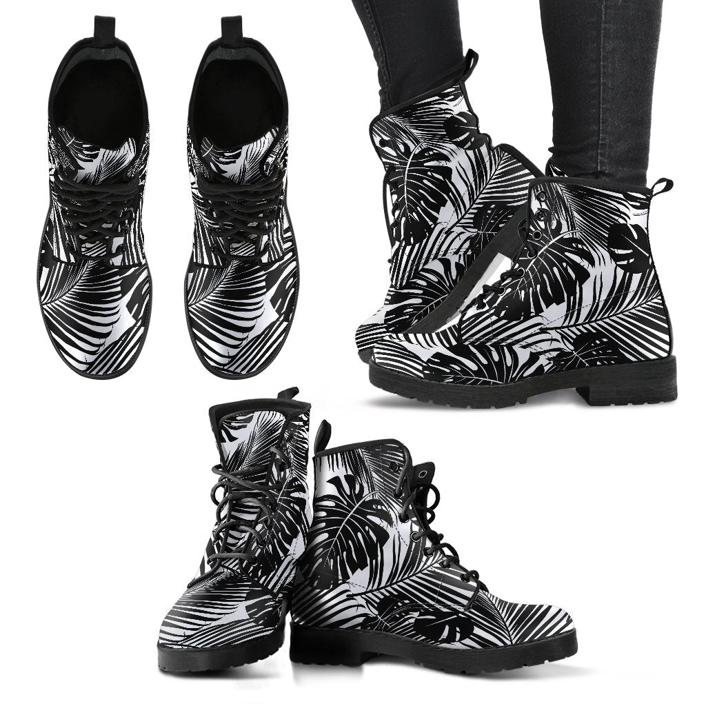 Black and while Leather Boots for Women-grizzshop