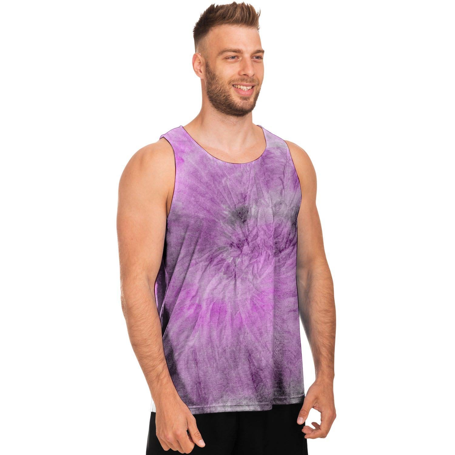 Black And Purple Tie Dye Men's Tank Tops-grizzshop