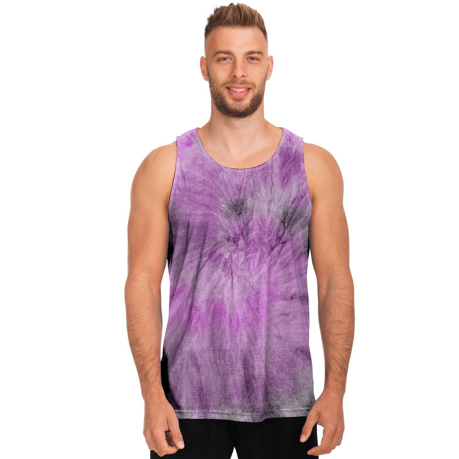 Black And Purple Tie Dye Men's Tank Tops-grizzshop