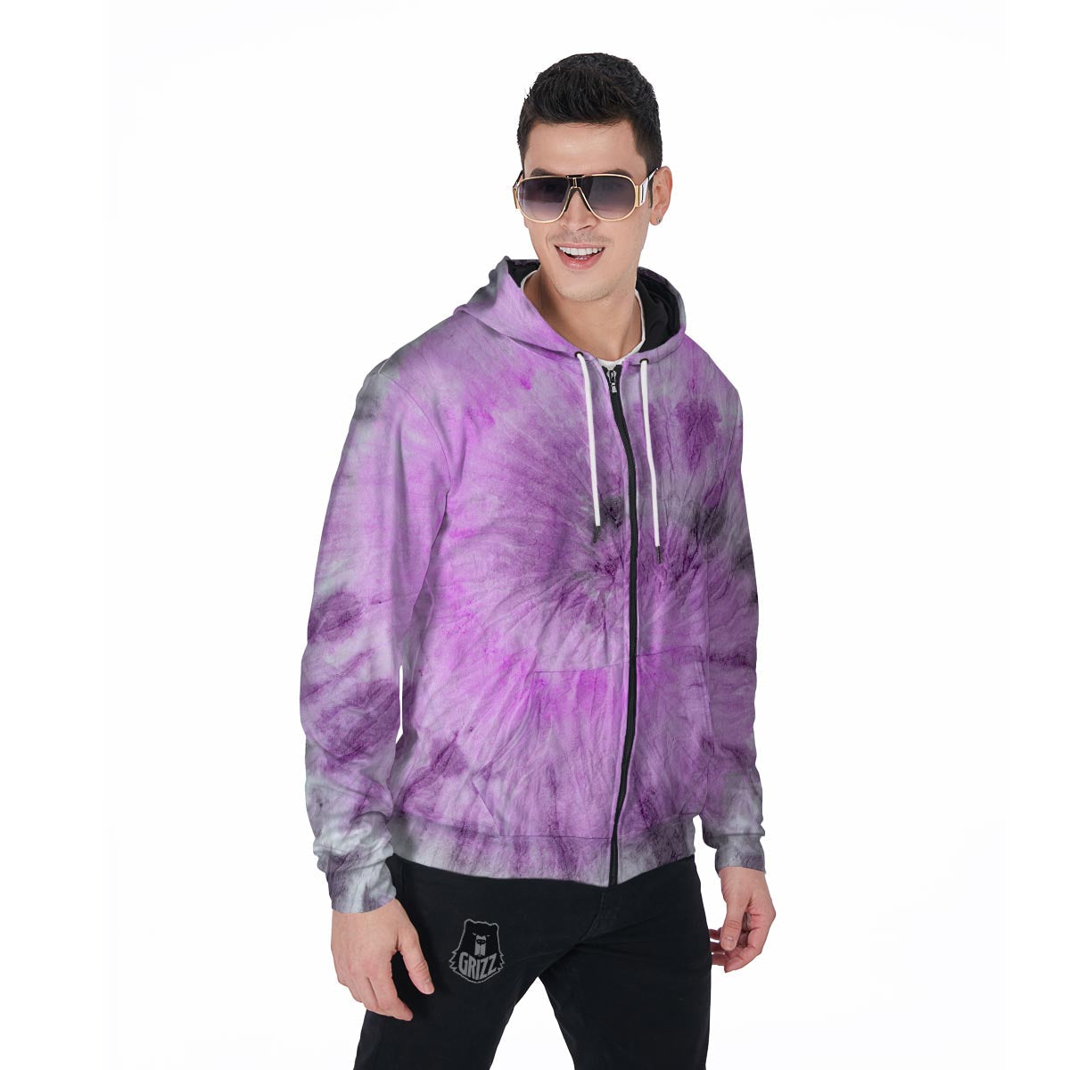 Black And Purple Tie Dye Men's Zip Up Hoodie-grizzshop