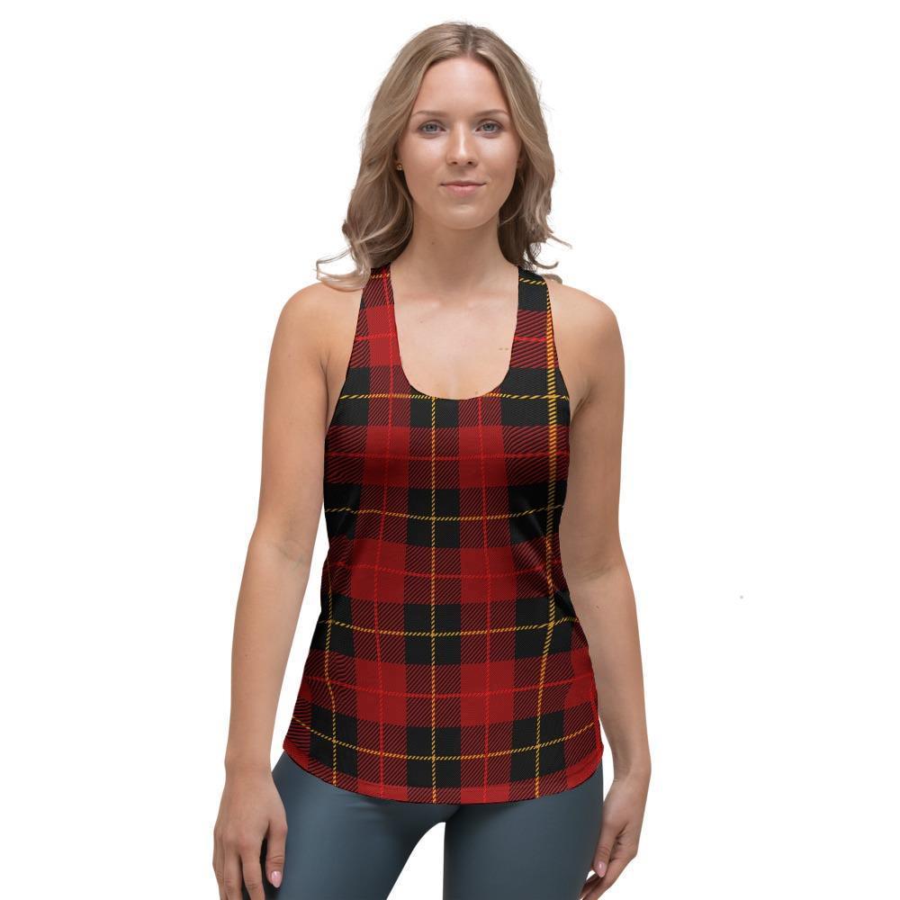 Black And Red Plaid Tartan Women's Racerback Tank Top-grizzshop
