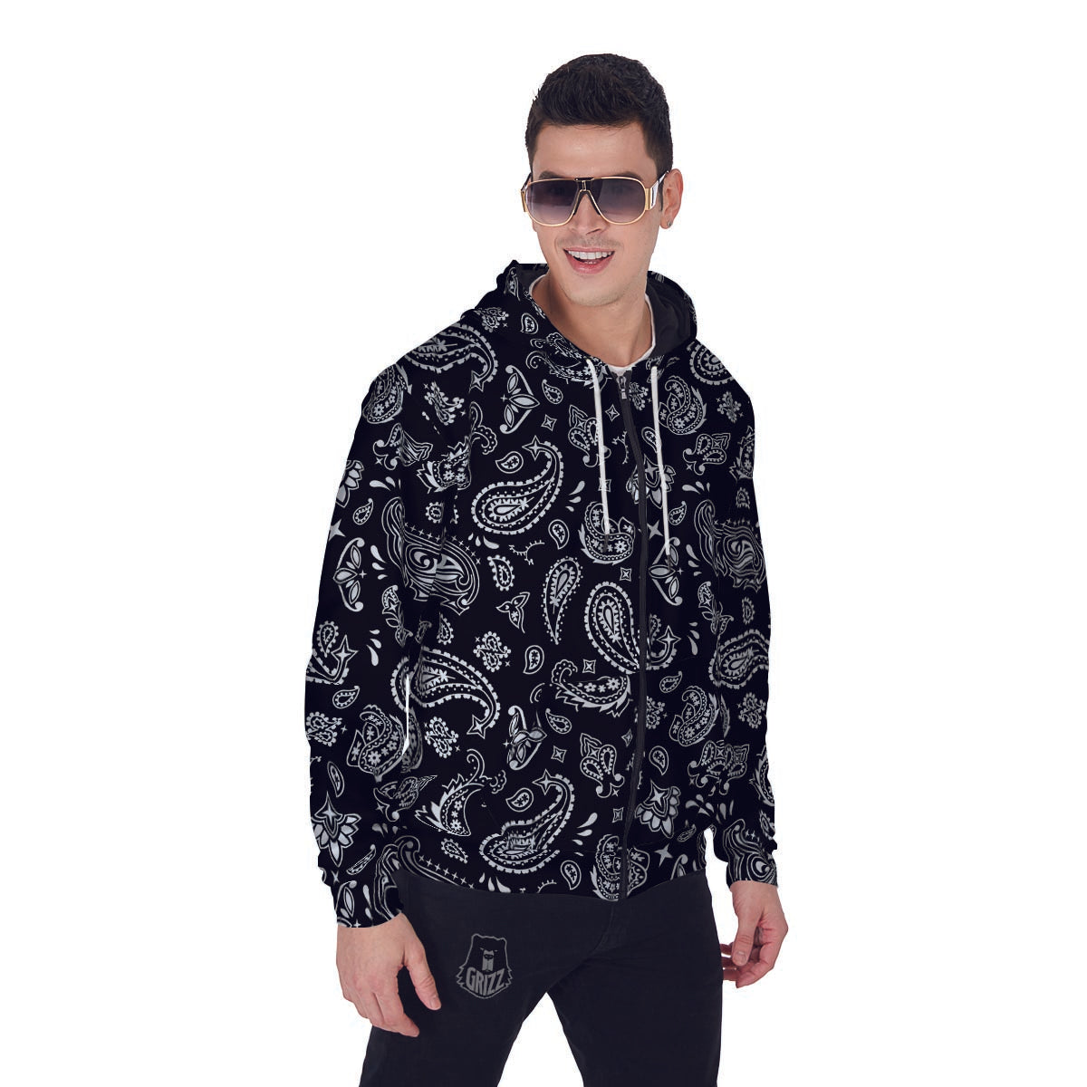 Black Bandana Men's Zip Up Hoodie-grizzshop