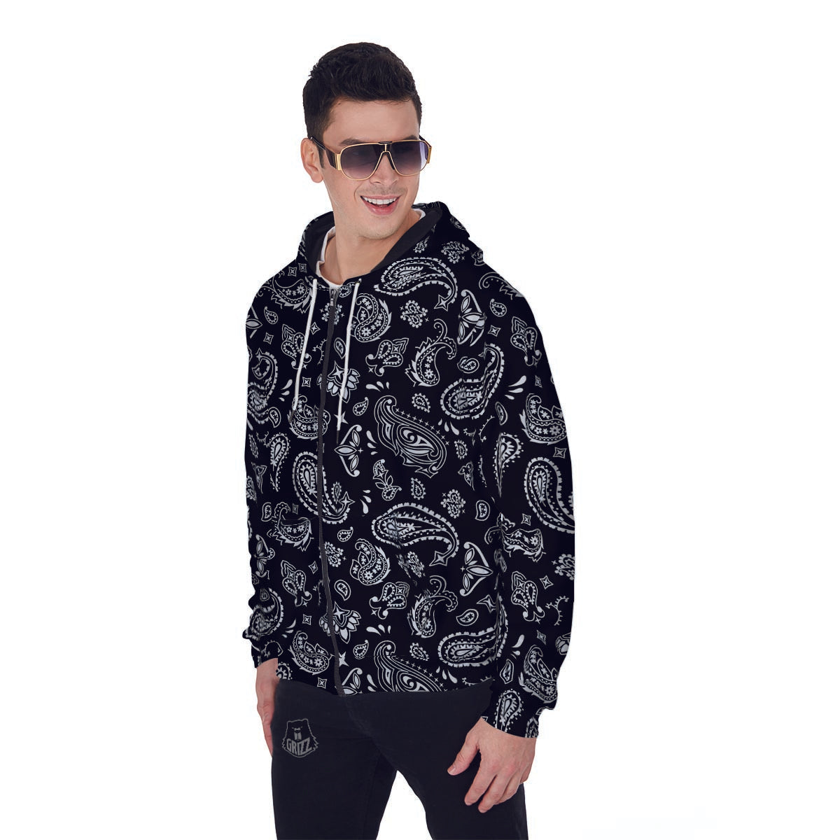 Black Bandana Men's Zip Up Hoodie-grizzshop