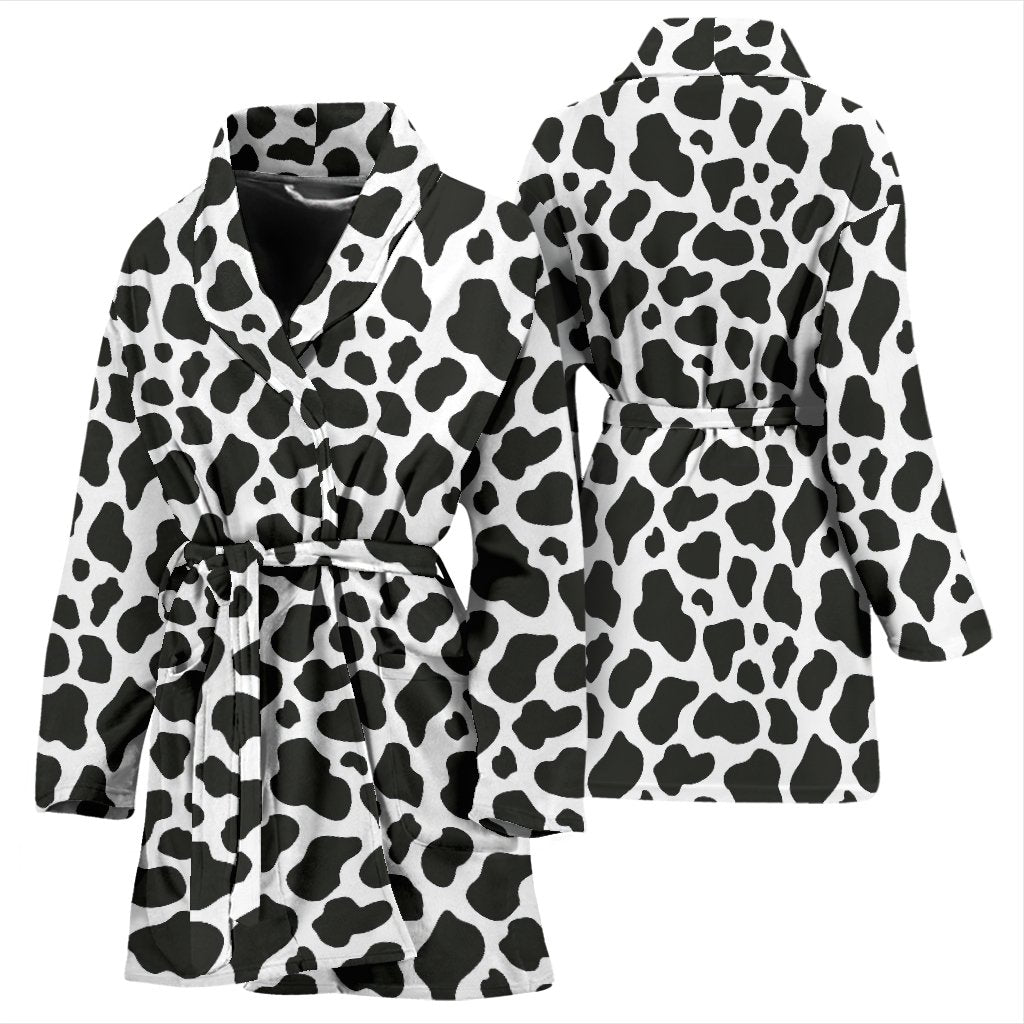 Black Cow Pattern Print Women Long Robe-grizzshop