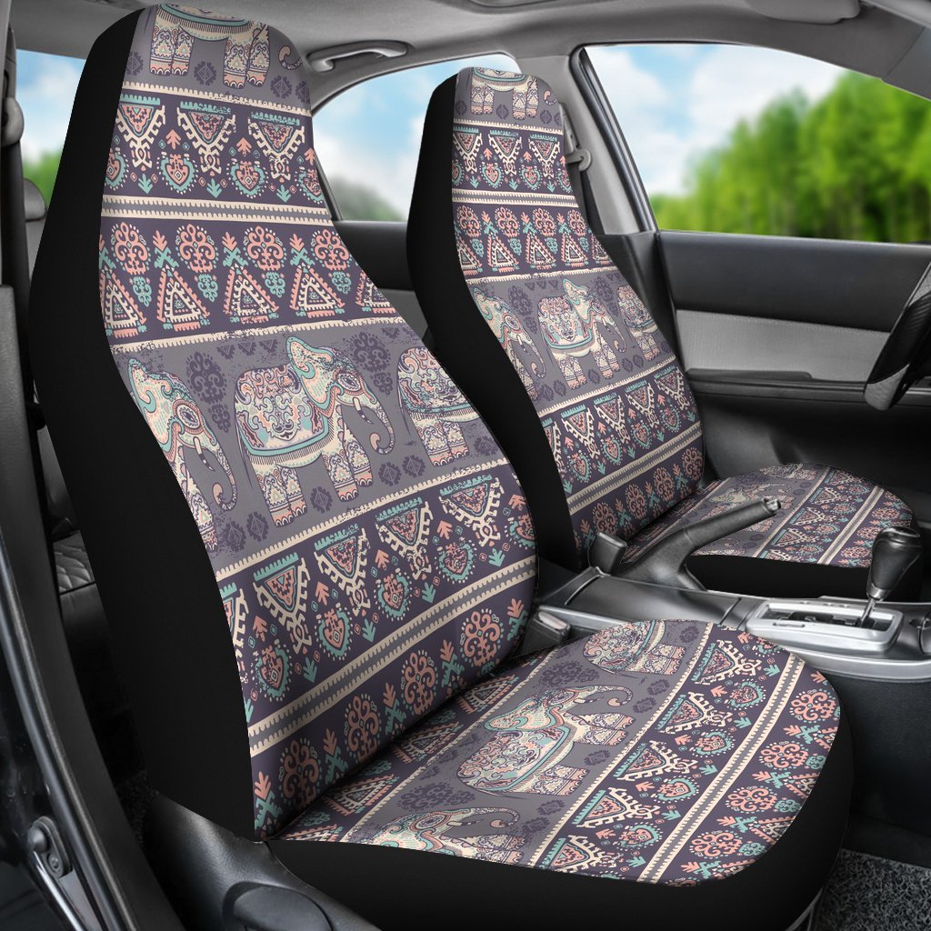 Black Elephant Aztec Pattern Print Universal Fit Car Seat Cover-grizzshop
