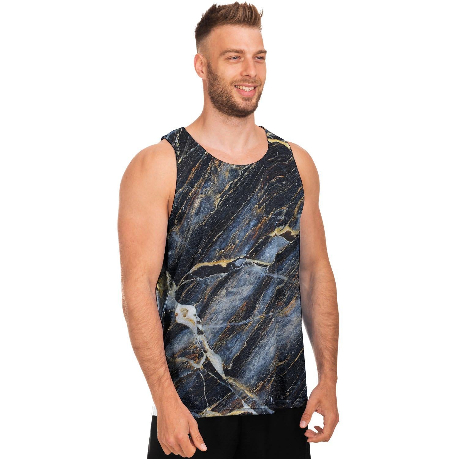 Black Gold Cracked Marble Men's Tank Tops-grizzshop