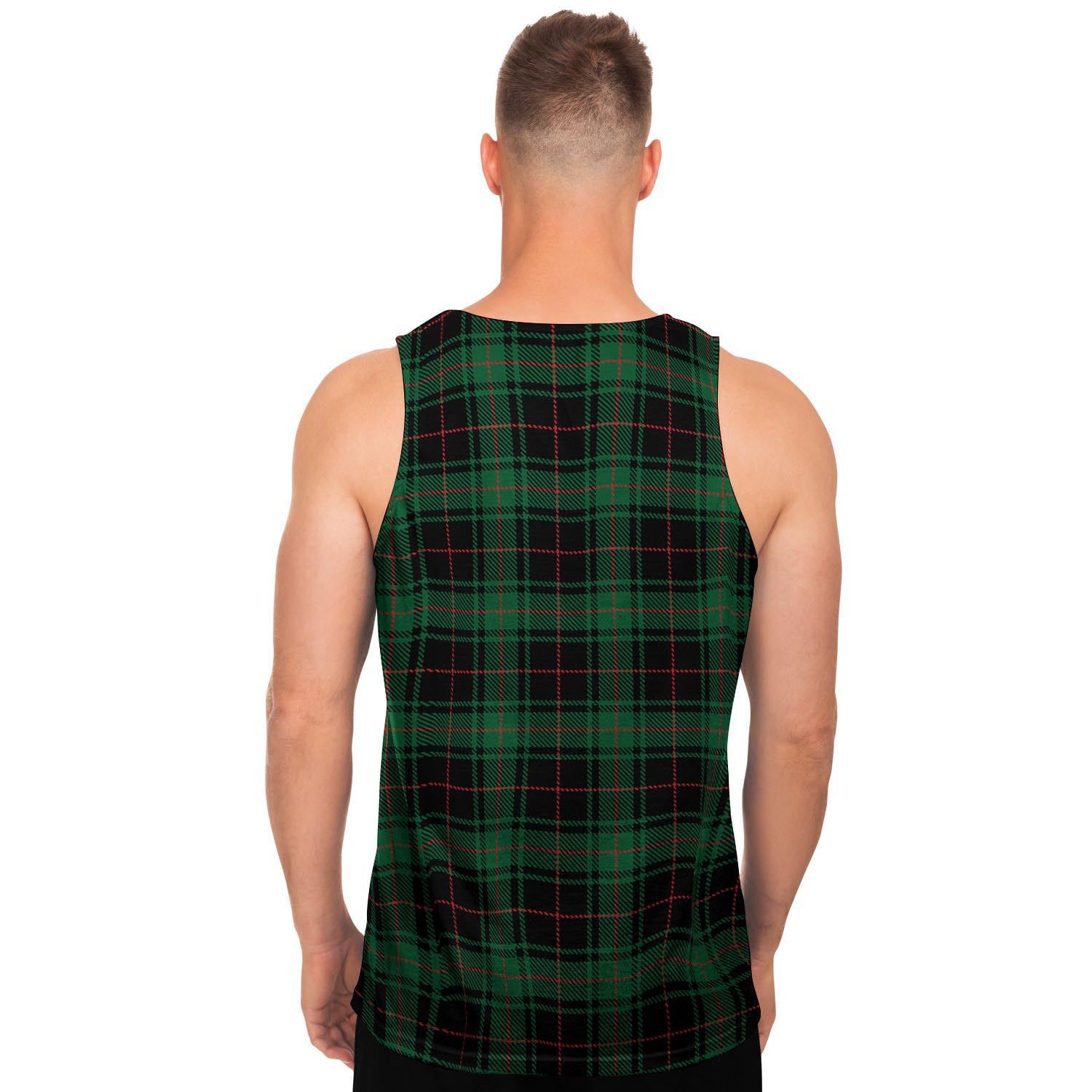 Black Green Plaid Tartan Men's Tank Tops-grizzshop