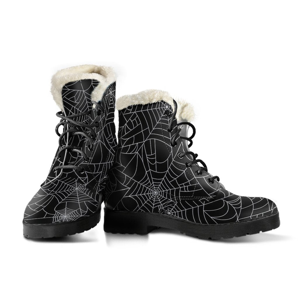 Black Spider Web Pattern Print Comfy Winter Boots-grizzshop