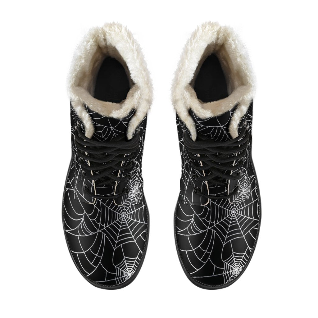 Black Spider Web Pattern Print Comfy Winter Boots-grizzshop