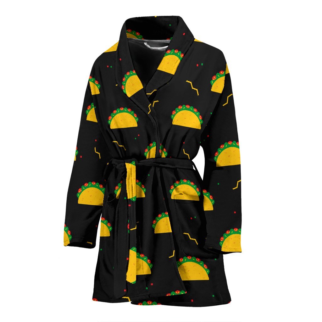 Black Taco Pattern Print Women Long Robe-grizzshop