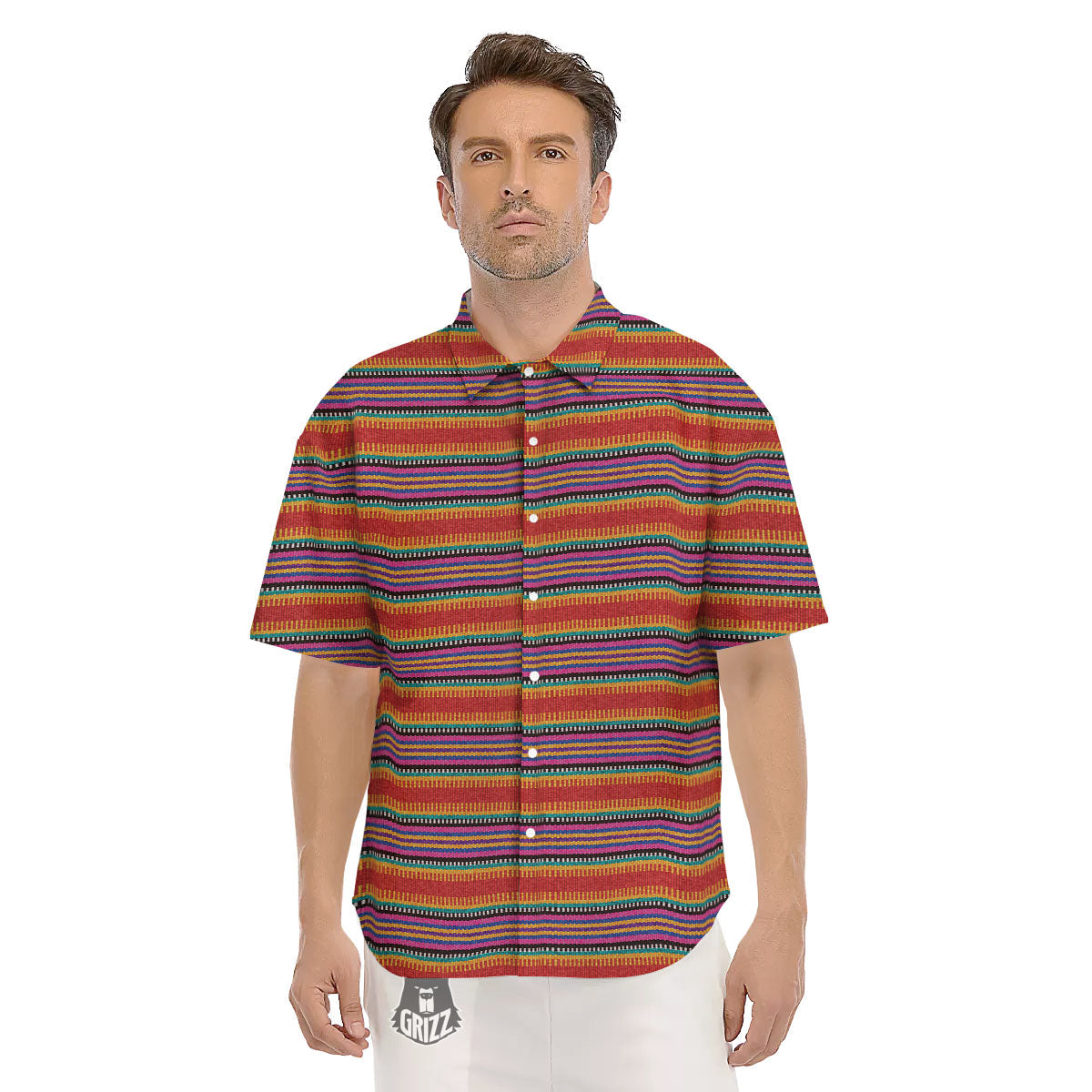 Blanket Ethnic Mexican Print Pattern Men's Short Sleeve Shirts-grizzshop