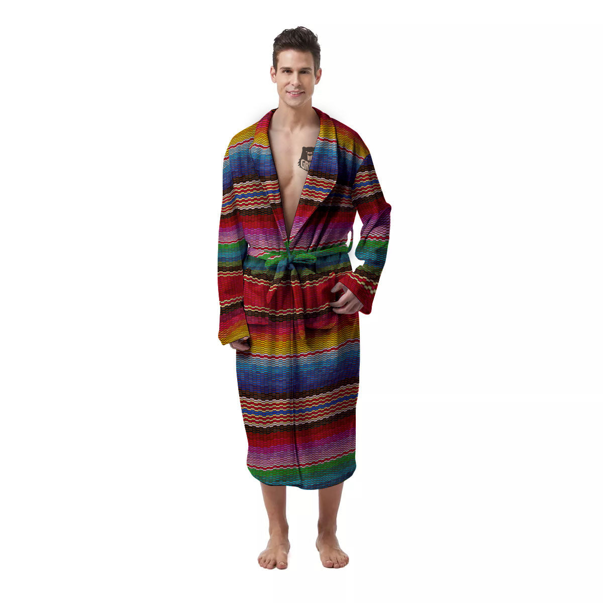 Blanket Mexican Colorful Print Pattern Men's Robe-grizzshop