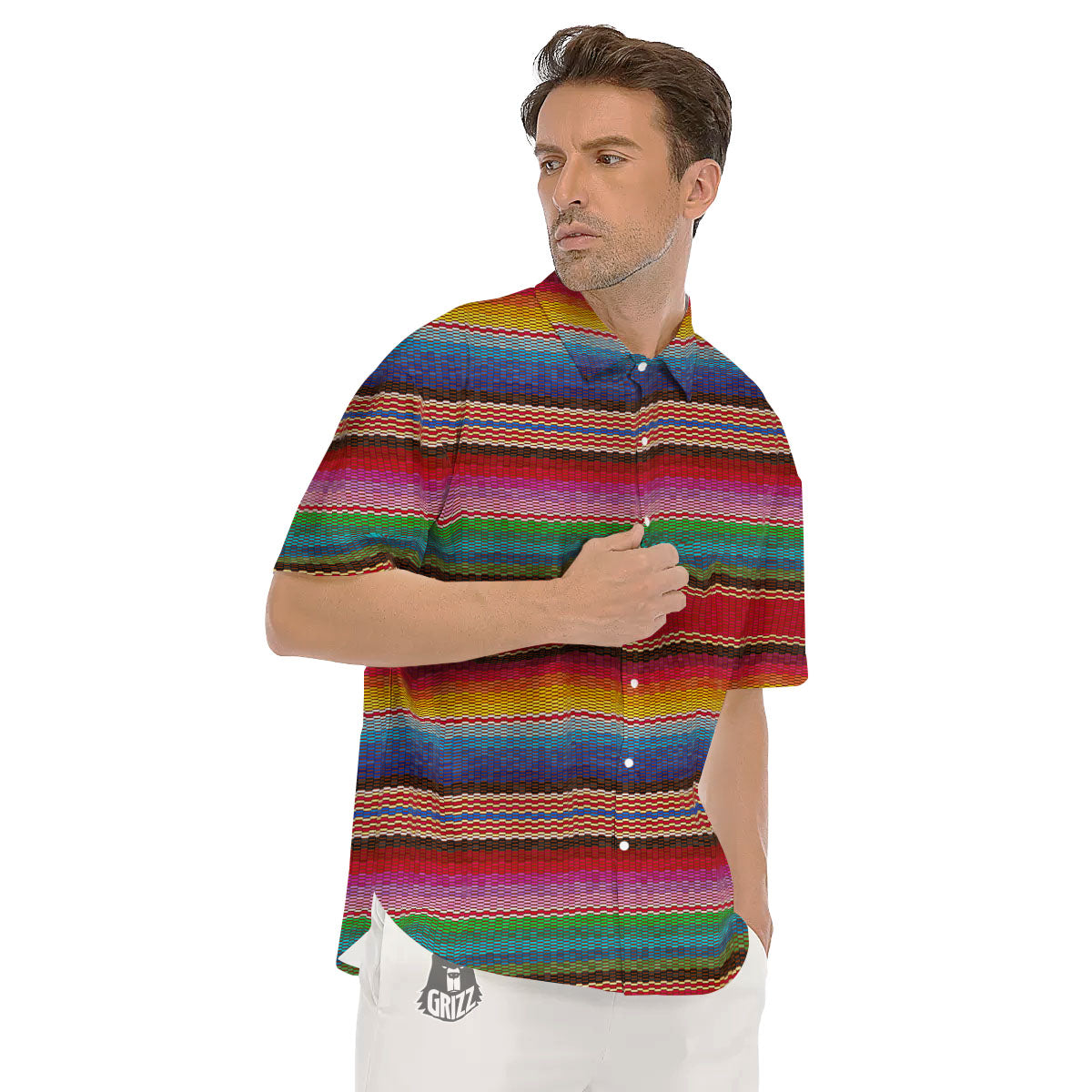 Blanket Mexican Colorful Print Pattern Men's Short Sleeve Shirts-grizzshop